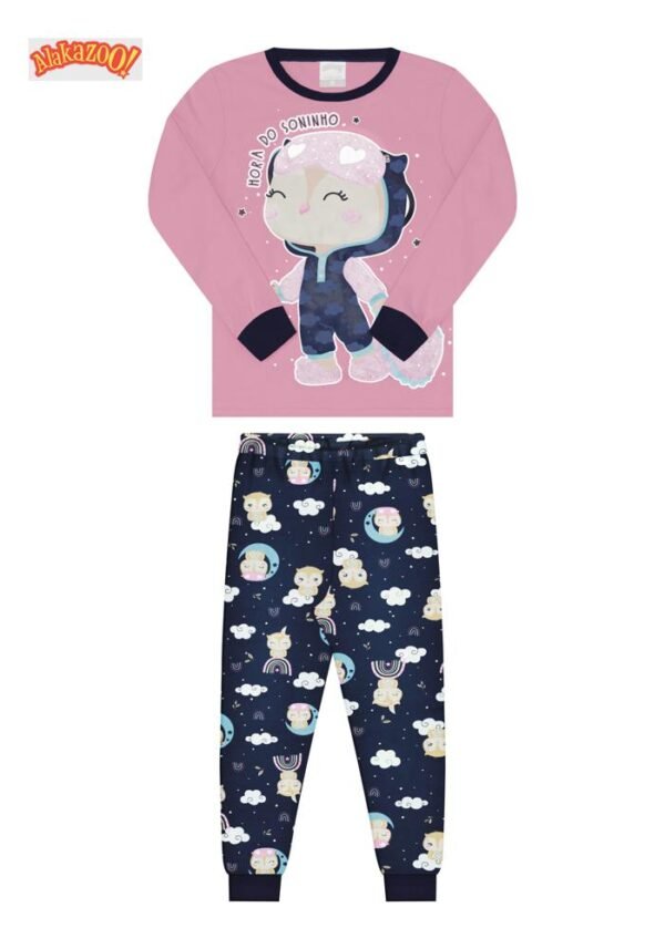 PIJAMA MEIA MALHA PENTEADA CORUJA MARINHO ALAKAZOO - Image 2
