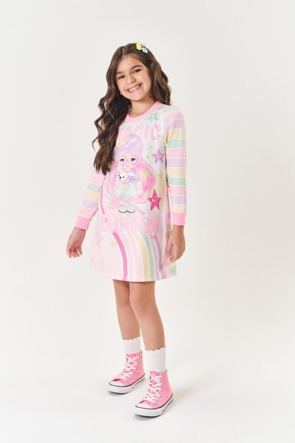 VESTIDO MANGA LONGA ROSA BARBIE CINTI