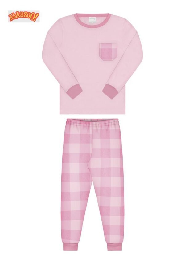 PIJAMA MEIA MALHA PENTEADA XADREZ ROSA ALAKAZOO - Image 2
