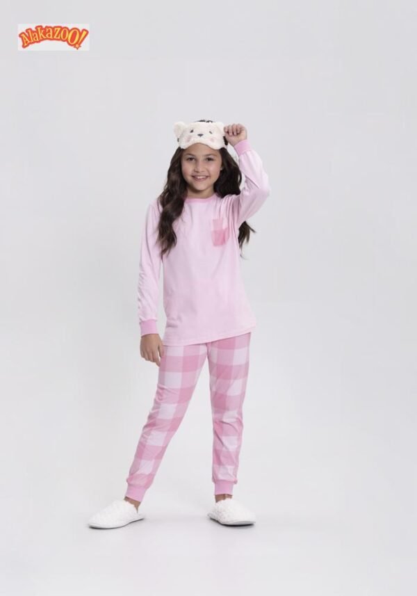 PIJAMA MEIA MALHA PENTEADA XADREZ ROSA ALAKAZOO