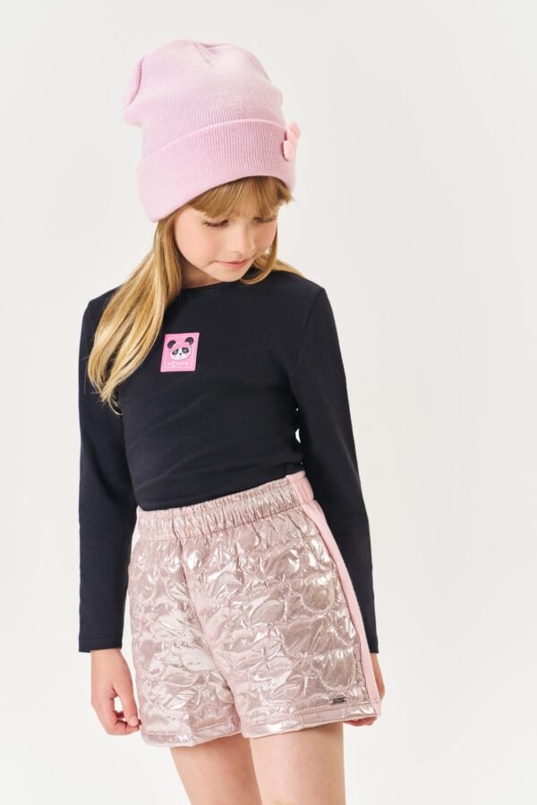 CONJ BLUSA ML E SHORTS PRETO/ROSE CINTI